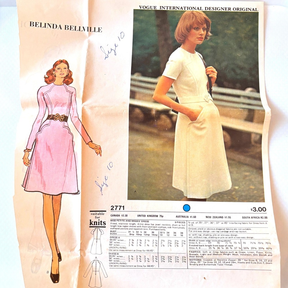 Vogue 2771 RARE Belinda Bellville Scalloped Mod A-Line Dress Sz 10 Catalog Pg UC